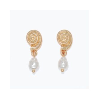 Yellow Shell and Dangle Pearl Earrings