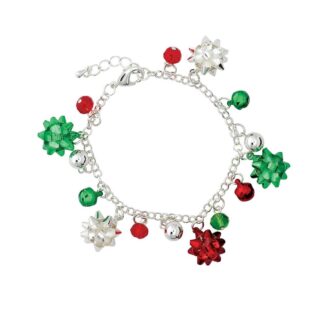 Colorful Red, Silver, and Green Bow Decorations