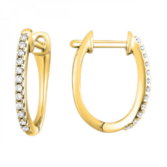 Petite Oval Huggie Hoops with .10ctw Diamonds in 10k Yellow Gold