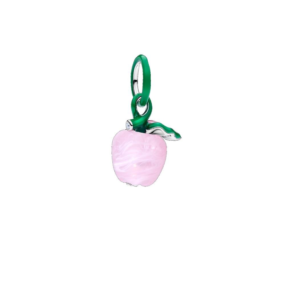 Pandora Pink Murano Glass Apple Charm with Green Enamel