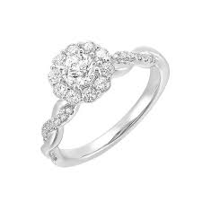 Scalloped Halo Twist Band Engagement Ring with .90ctw Lab Grown Diamonds in 14k White Gold