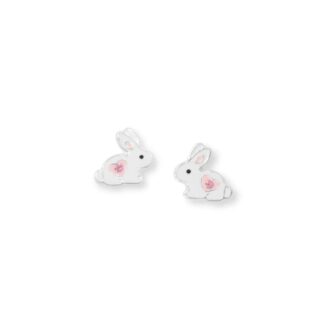White Enamel Bunny Stud Earrings with Pink Crystals