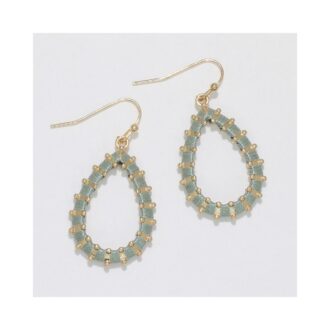 Sage-Thread Wrapped Gold Teardrop Dangle Earrings
