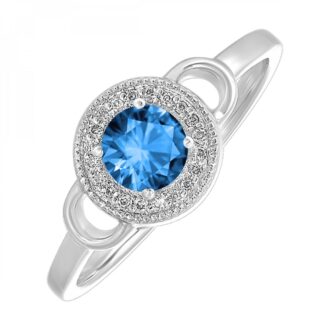 Blue Topaz Halo Ring with .05ctw Diamonds in Sterling Silver