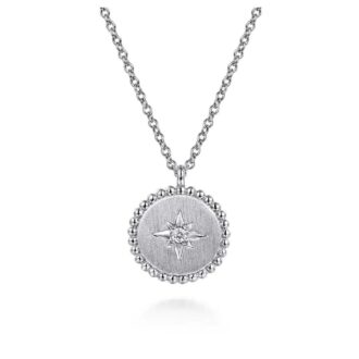 Gabriel Brushed Starburst Medallion Drop Pendant in Sterling Silver