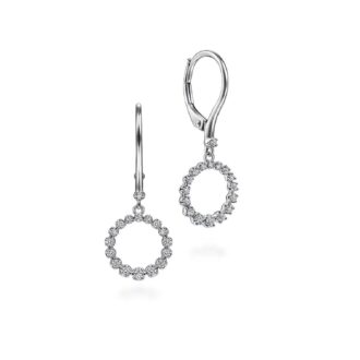 Gabriel Open Circle Drop Earrings with .28ctw Round Diamonds in 14k White Gold