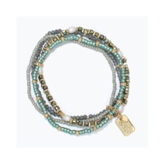 Green and Gold 4-Strand Bead Bracelet