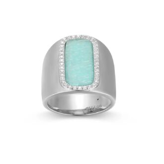 Allure Amazonite and CZ Wide Band Fashion Ring in Sterling Silver, Size 8