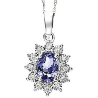 Oval Tanzanite and .05ctw Round Diamonds Pendant in Sterling Silver