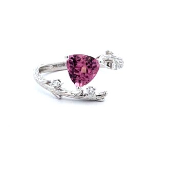 Stunning 14KW Tree Branch Bypass Ring with Pink Tourmaline and Diamonds