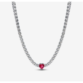 Pandora Sterling Silver Choker with Cherry Red Heart & CZ