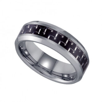 Men's Wedding Band 8mm with Black Carbon Fiber Center in Tungsten