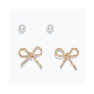 Gold Pearl Bow Stud Earrings