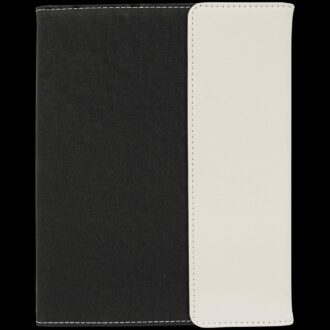 7x9 White Leatherette & Black Canvas Notepad w/ Engraving