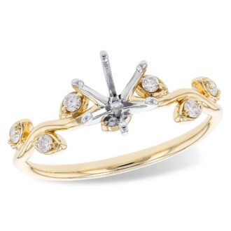 Leaf Pattern Engagement Ring Semi Mount with .12ctw Diamonds in 14k Yellow Gold