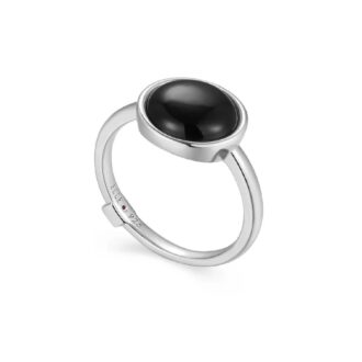 Fashion Ring with Round Black Agate in Sterling Silver 'Lustre' Design