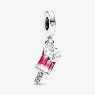 Pandora Pink Murano Glass Popsicle Dangle Charm with CZ