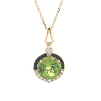 Peridot & Onyx Pendant w/.15ctw Diamonds in 14k Yellow Gold