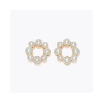 Yellow Open Circle Pearl Stud Earrings