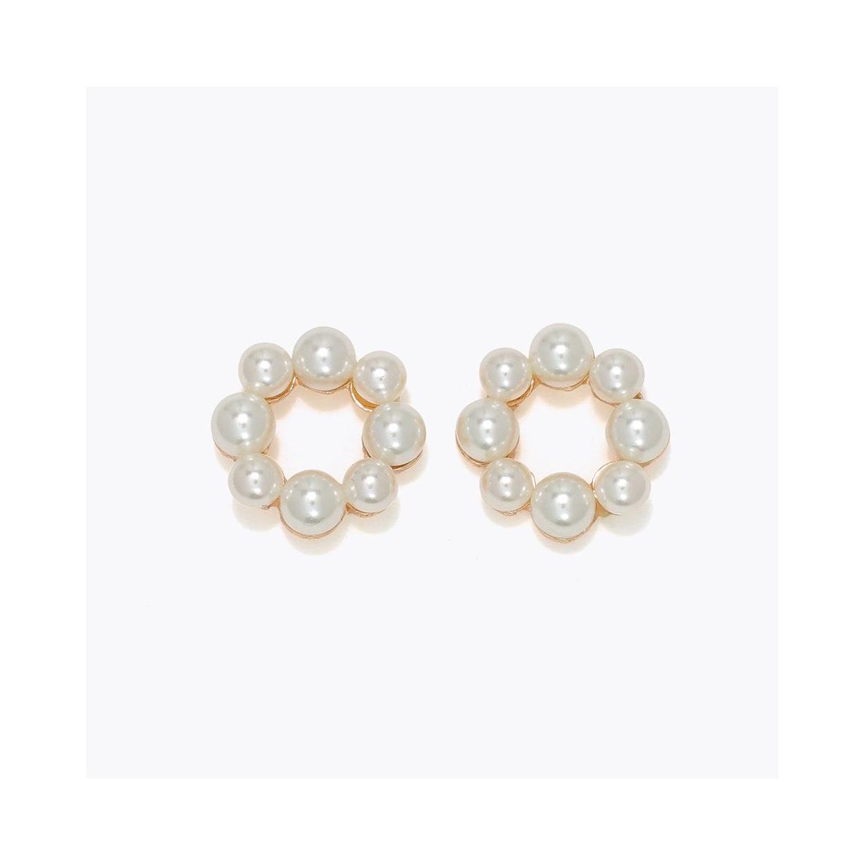 Yellow Open Circle Pearl Stud Earrings