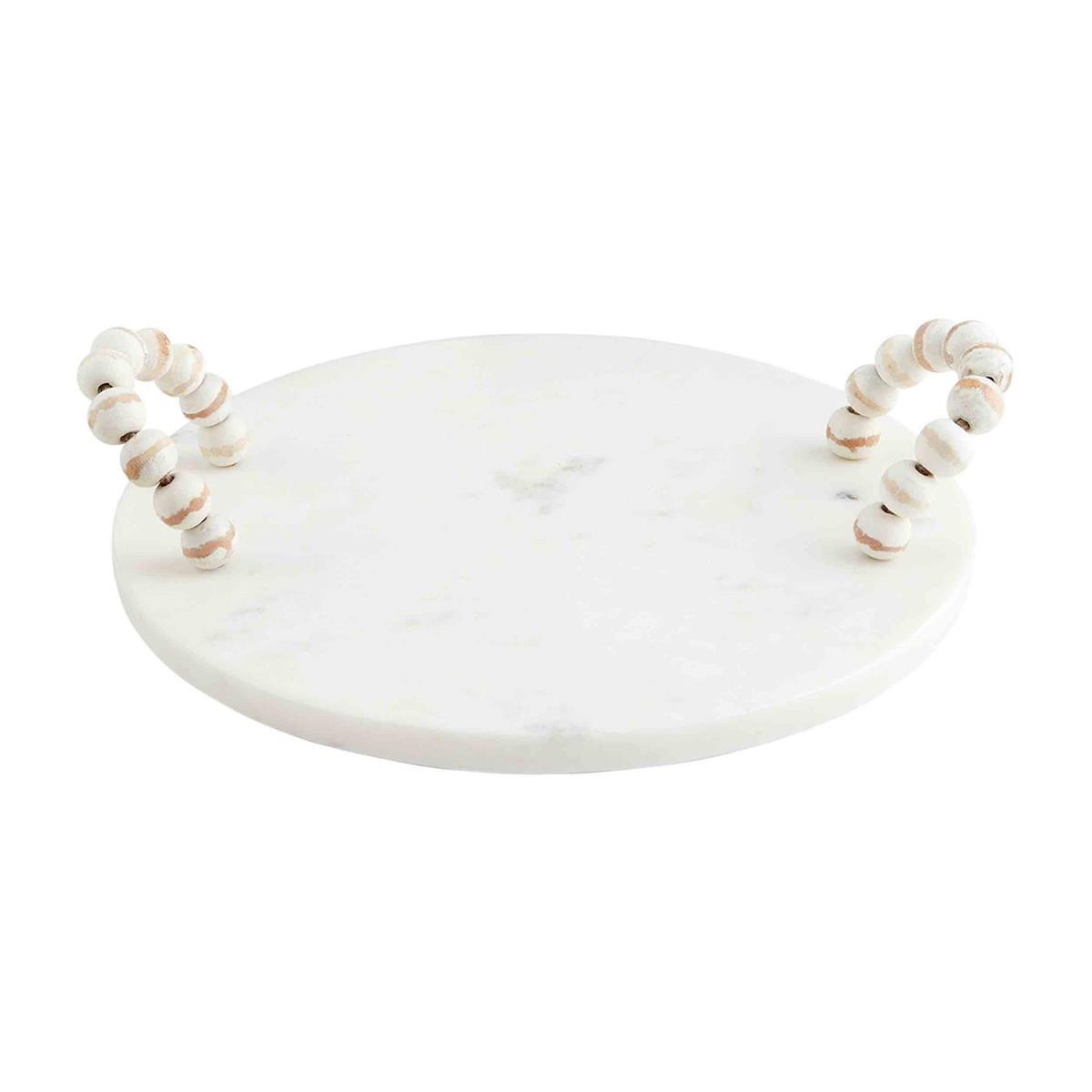 Serve in style with this stunning white marble serving tray, featuring elegantly beaded handles. Perfect for entertaining or as a chic decorative accent, this tray combines functionality with sophisticated aesthetics for any gathering.