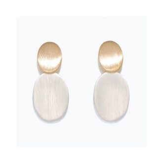 Two Tone Brushed Oval Dangle Earrings