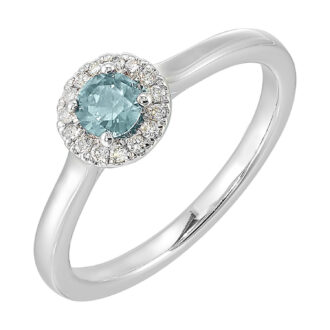 Halo Ring with .12ctw Round Diamonds and Aquamarine in 10k White Gold