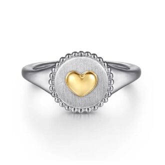 Gabriel Bujukan Heart Medallion Ring in 14k Yellow Gold and Silver