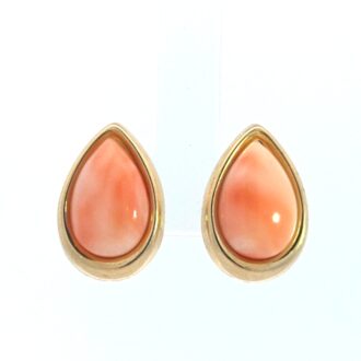 14K Yellow Gold 10x14mm Pear Shaped Coral Post Earrings