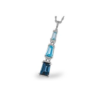 Drop Necklace with Sky, Swiss, and London Blue Topaz in 14k White Gold