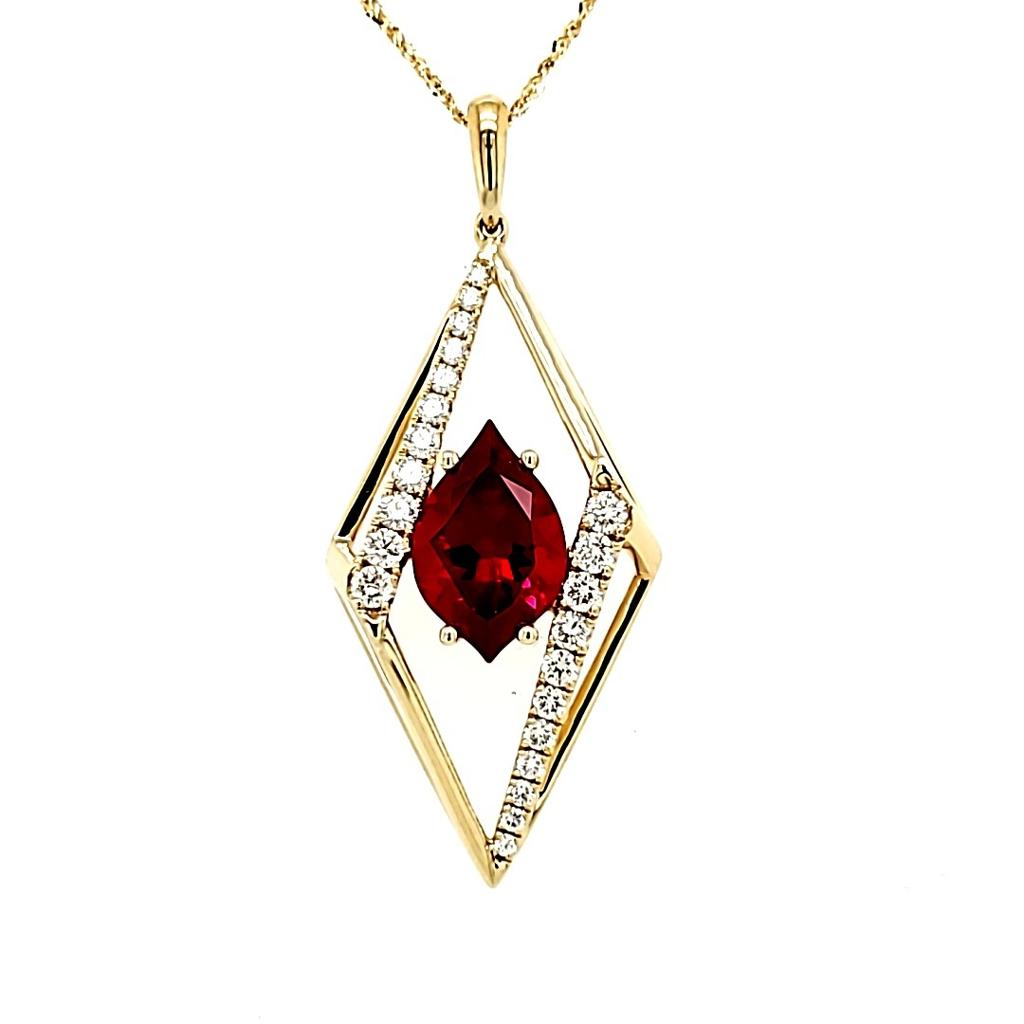 Kite Lab Ruby Necklace .36ctw Lab Diamonds 14k Yellow Gold