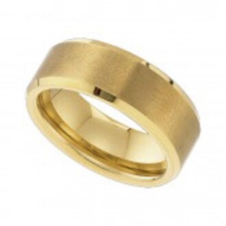 Men's 8mm Satin Beveled Edge Yellow Tungsten Wedding Band