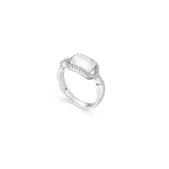 Sterling Silver White Mother-of-Pearl & CZ Ring, Size 7