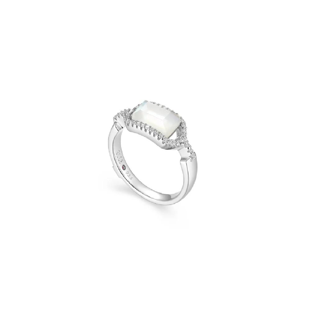 Sterling Silver White Mother-of-Pearl & CZ Ring, Size 7