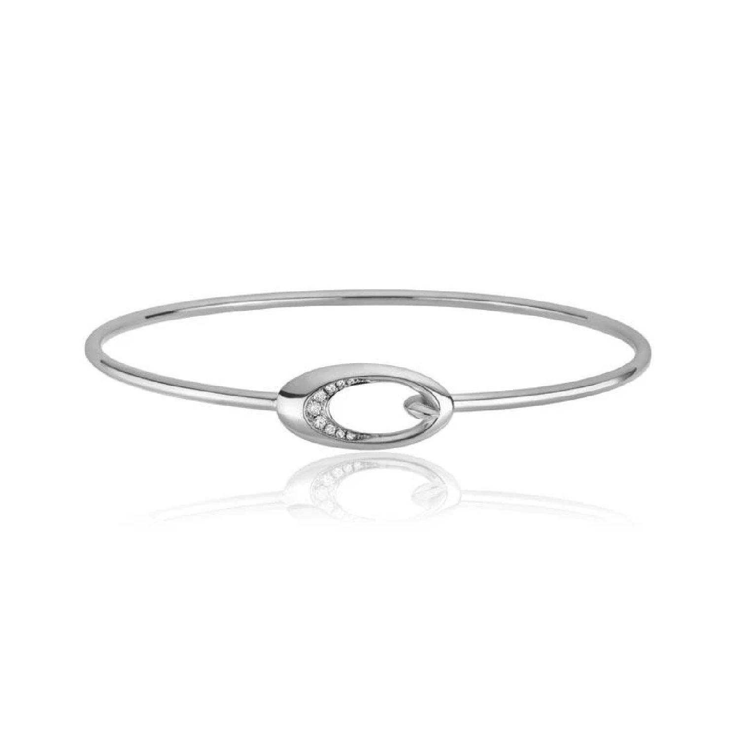 14K White Gold Juniper Bangle Bracelet with .08ctw Round Diamonds