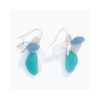 Silver Starfish Dangle Earrings with Sea Glass Accents