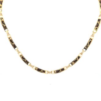 Pre-Owned 14K Yellow Gold Leopard Enamel Diamond Necklace