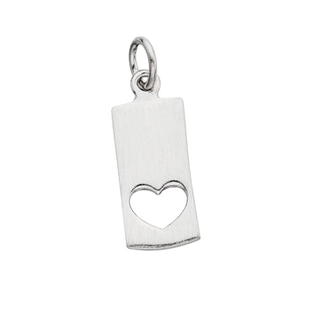Small Heart Cutout Tag Charm in Sterling Silver