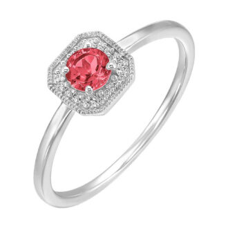 Cushion Halo Fashion Ring with .08ctw Diamonds and Ruby in 10k White Gold