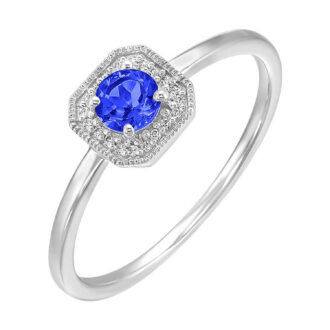 Halo Fashion Ring with .08ctw Round Diamonds and Crushed Sapphires in 10k White Gold