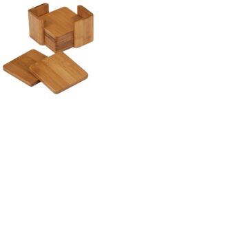 Bamboo 3x3 Coaster Set of 6 w/Holder, Engraving Included