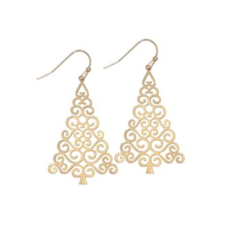 Gold Filigree Christmas Tree Dangle Earrings