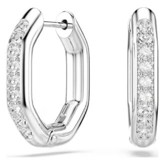 Swarovski Dexter huggie hoop earrings - Octagonal cut, Clear CZ