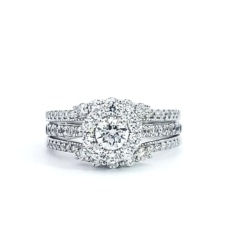 Halo Engagement Ring with .90ctw Round Lab Grown Diamonds in 14k White Gold