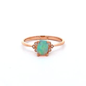 Fashion Ring with 6 Round Diamonds and Ethiopian Opal in 14k Rose Gold