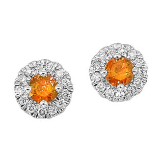 Halo Stud Earrings with 1/10ctw Round Citrine in 10k White Gold