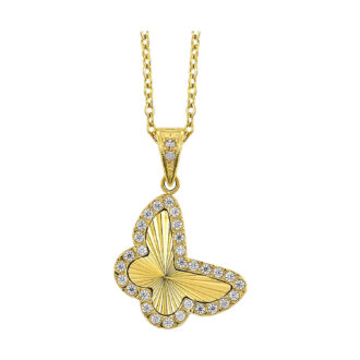 Yellow Stainless Steel Color CZ Butterfly Pendant Necklace