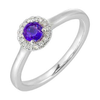 Halo Ring with .12ctw Round Diamonds and Synthetic Alexandrite in 10k White Gold