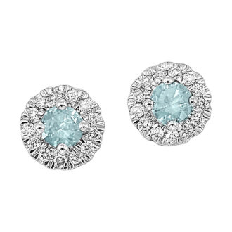 10K White Gold Halo Stud Earrings with 1/10ctw Round Aqua Diamonds