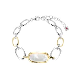 Elle "Allure" Mother of Pearl Bracelet in Rhodium and Yellow Gold Plating, 6.5" + 1.5"